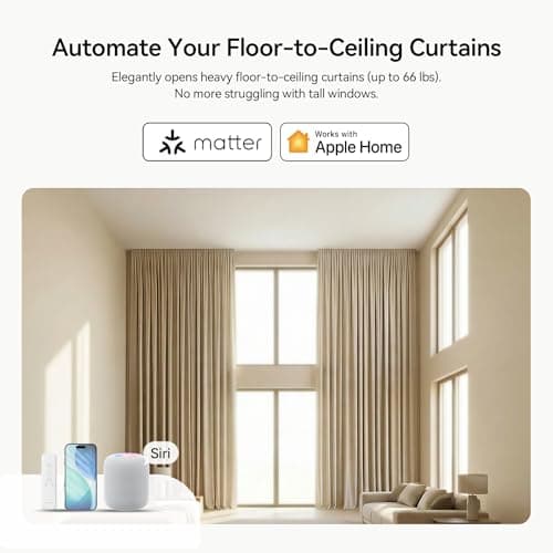 Remac M1 No-Cut Telescopic Motorized Curtain Track, Apple Home Certified Matter Smart Curtain System, Works with HomeKit Alexa Google Siri, Ceiling/Wall Mount for Bedroom Living Room 66"-114" - Thumbnail 3
