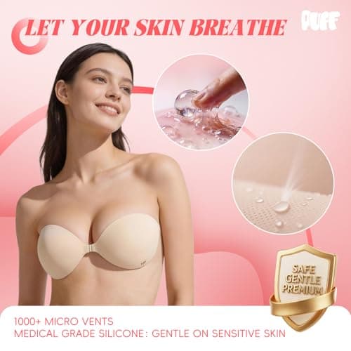 Sticky Bra Push Up - Strapless Backless Adhesive Invisible Bra for Women with Silicone Lift Tape Effect(Beige Set D) - Thumbnail 4