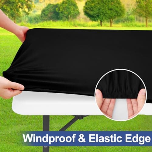 homing 6 Foot Rectangle Spandex Tablecloths, Stretch Elastic Fitted Table Cover, Washable Fabric Patio Table Cloth for Picnic, Camping, Party (Black, 30" x 72") - Thumbnail 4