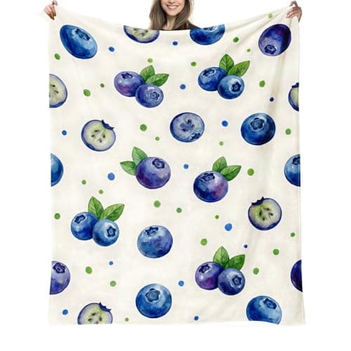 Blueberries Blanket Gifts for Women Girls Kids, Soft Cozy Flannel Fleece Decorative Multi-Use Watercolor Blueberry Throw Blankets for Couch Bed Sofa Birthday Christmas Holiday Present Decor 50"x60"