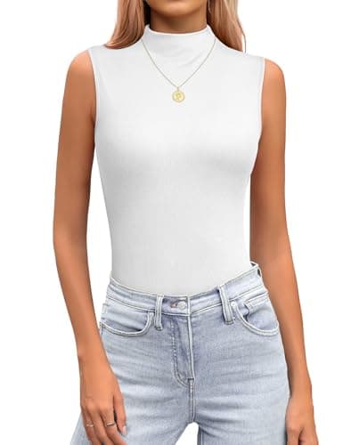 JUSTFASHIONNOW Mock Turtleneck Sleeveless Tops Stretchy Relax Fit Casual 2026 Summer Layer Tank Top(White Large) - Image 1