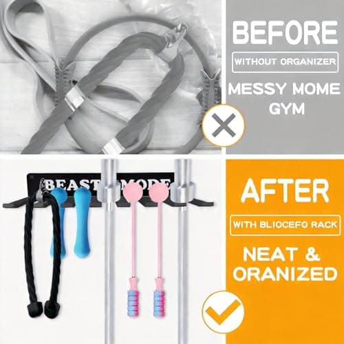 Gym Home Rack 8 Hook Heavy-Duty Wall-mounted Organizer Multi-Purpose Workout Gear Wall Hanger Storage for Resistance Bands Jump Ropes Lifting Belt Fitness Bands Barbells Carabiners Included (BEAST MODE) - Thumbnail 2