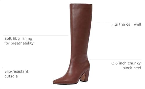 Tarkwa Women's Knee High Boots, Comfortable Square Toe Faux Leather Boot Fashion Long Tall Boots for Riding Chunky High Heeled Dress/Casual Boot, Brown Size 6 - Thumbnail 3