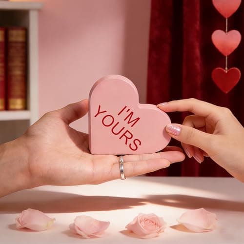 6 Pack Wooden Conversation Hearts Decor - Valentine Mantel Decor,Heart Signs for Home Shelf, Tiered Tray, Fireplace & Office Decorations - Thumbnail 6