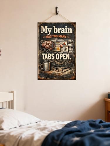 My Brain Has Too Many Tabs Open Tin Sign Funny Mental Overload Humor Vintage Metal Wall Decor Retro Office Coffee Desk Plaque Sarcastic Quote Home Study Wall Art 8x12 Inch - Thumbnail 4