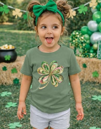 SANIXJOO Kids St Patrick’s Day Lucky Clover T-Shirt Retro Round Neck Baby Boy Summer Tee Top Girls Cute Patrick Gift Clothes(Green,2-3T) - Thumbnail 5