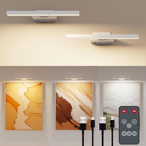Odupa Picture Lights for Wall, Rechargeable 6000mAh Battery Wall Sconce with Remote & Timer, Dart Board Light for Poster Artwork Paintings Gallery, 3 Color Temperatures (2 Pack)