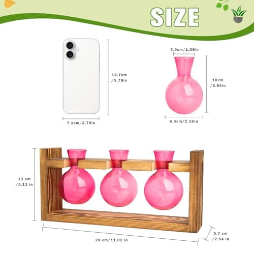 XXXFLOWER Glass Plant Terrarium Propagation Station, Gifts for Mom Plant Lovers Wife Daughter, 3 Bulb Glass Vase Plant Terrarium Tabletop for Hydroponics Home Office Indoor Decor (Pink) - Thumbnail 2