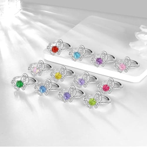 Birthstone Butterfly Opening Ring - 925 Sterling Silver Firework-Cut Cubic Zirconia January Garnet Adjustable Anniversary Engagement Promise Ring Birthday Jewelry Gift for Women Wife Daughter DR165J - Thumbnail 6