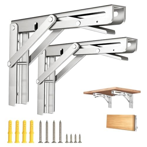 AINVLPRO Folding Shelf Brackets, Collapsible Heavy Duty Shelf Brackets for Fold Down Desk, 12 Inch with 2 Pack, Stainless Steel - Image 1