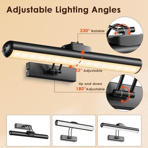 Picture Light for Wall with Remote, Wireless Battery Operated Wall Lights with 3 Colors Dimmable & Timer, 12.6" Rechargeable Metal Wall Sconce for Living Room, Artwork Gallery Display, Black 1Pack - Thumbnail 3