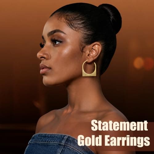 Poaiiu Chunky Gold Statement Hoop Earring for Women Geometric Square Trendy - Thumbnail 2