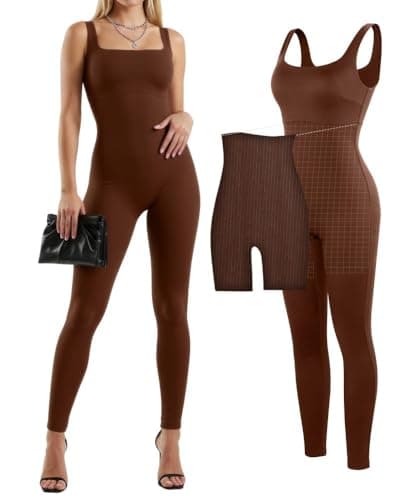 Popilush Workout Romper for Women Built In Bra Square Neck Women'S Yoga Jumpsuits Spaghetti Strap Romper - Image 1
