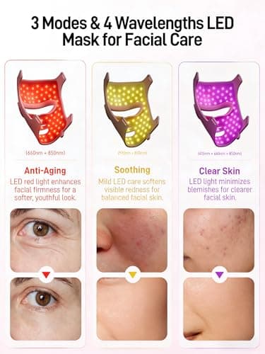 Orisary Red Light Mask, Silicone Cordless Led Mask with 368 Chips 2000mAh Rechargeable 3 Modes & Timer, Blue Light Infrared Face Mask Home Travel Working, Pink - Thumbnail 2