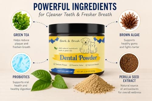 Bark & Brush Dental Powder for Dogs and Cats – Triple-Action Formula – Advanced Tartar & Plaque Remover – Natural Dog Breath Freshener Dog Toothpaste Topper (New Packaging) - Thumbnail 3