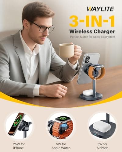 25W Fast Wireless Charger Stand for Apple MagSafe Charger, 3 in 1 Charging Station with TEC Cooling, Magnetic Wireless Charger for iPhone17/16/15/14/13/12, Apple Watch, AirPods, Gifts for Men - Thumbnail 3