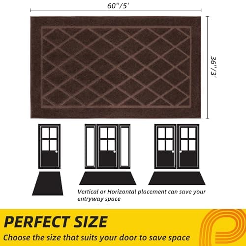 JSEI Dirt Trapper Door Mat 36"x60", Non-Slip Washable Entryway Mats, Dog Door Mat, Stain Resistant and Absorbent Floor Mats, Low Profile Welcome Mat for Front Back Door, Brown - Thumbnail 2