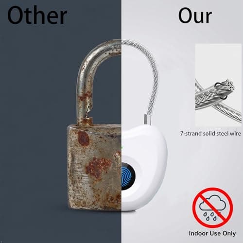 Bstsilver Fingerprint Padlock, Larger Sensor & 6.2" Flexible Cable, 20-User Biometric Lock wtih Emergency USB Key & Code for Gym Locker, Luggage, Backpack, Toolbox, Cabinet, Suitcase, School, Travel - Thumbnail 4