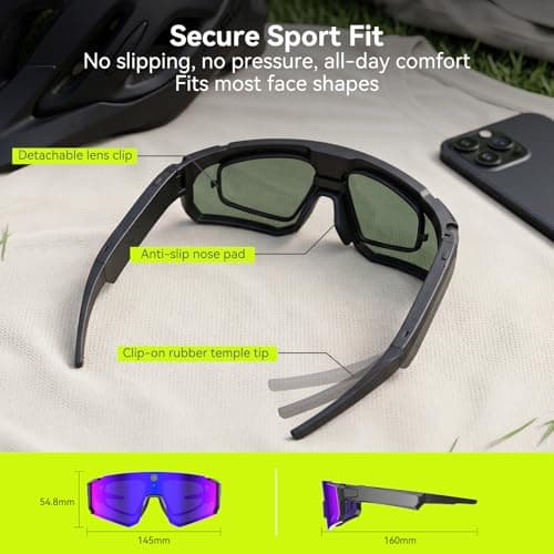 Vistefly AI Smart Glasses with Camera, 4K Hands-Free Recording, 6-Axis EIS Stabilization, Open-Ear Audio, AI Voice Assistant & Object Recognition, IP66, for Sports Cycling Running Hiking, Matte Black - Thumbnail 6