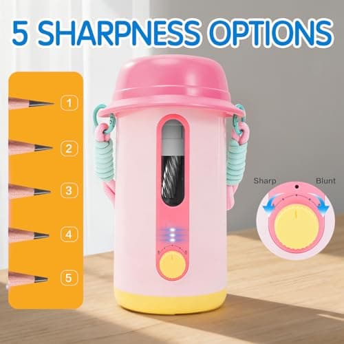 Electric Pencil Sharpener, Low Noise Fully Automatic Pencil Sharpener for Classroom,6.9-10.8mm Colored/Jumbo Pencils, Auto in & Out,Rechargeable Hands-Free Sharpener for Home/Office, Pink - Thumbnail 5