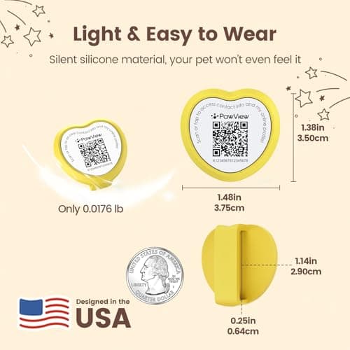 Personalized Dog Tags, QR Code Pet ID Tags for Dog Collars, Scan QR for Instant Location Alert, Emergency Contact & Online Profile, Battery-Free, Waterproof, Silent Silicone, Heart Shape, Yellow - Thumbnail 5