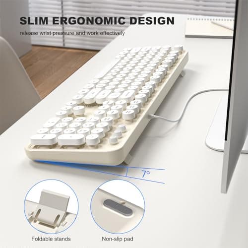 Atelus USB Wired Computer Keyboard - Retro Typewriter Keyboard - Full Size Keyboard with Number Pad for PC Laptop Desktop Windows (Creamy White) - Thumbnail 4