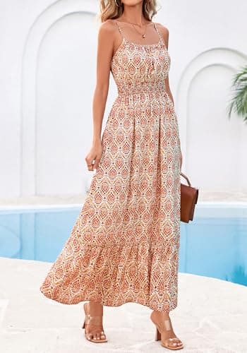 BTFBM Summer Dresses for Women 2026 Sundresses Sleeveless Spaghetti Strap Boho Beach Vacation Outfits Spring Maxi Dress(Apricot Geometry, Medium) - Thumbnail 5