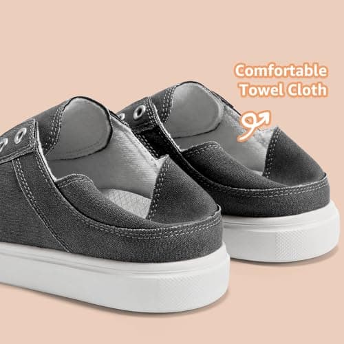 STQ Womens Slip On Shoes Arch Support Casual Canvas Shoes Tennis Sneakers Dark Grey US 6 - Thumbnail 6