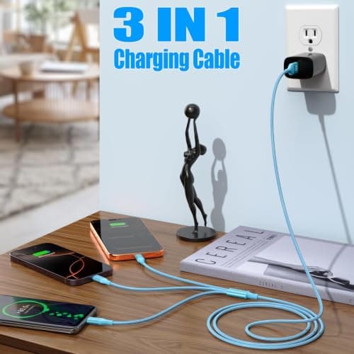 3 in 1 Multi Charging Cable for Multiple Devices Fast Charge 2Pack 4FT Blue - Thumbnail 4