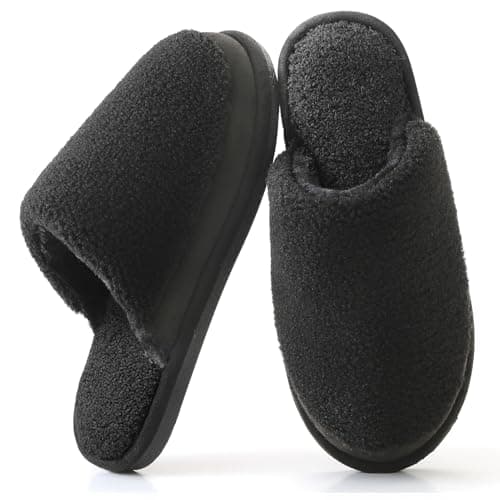 Parlovable Women's Memory Foam House Slippers, Warm Polar Fleece Lined, Faux Fur, Non-Slip Rubber Sole, Indoor Outdoor, Machine Washable Comfort Shoes Black 9-10 - Image 1