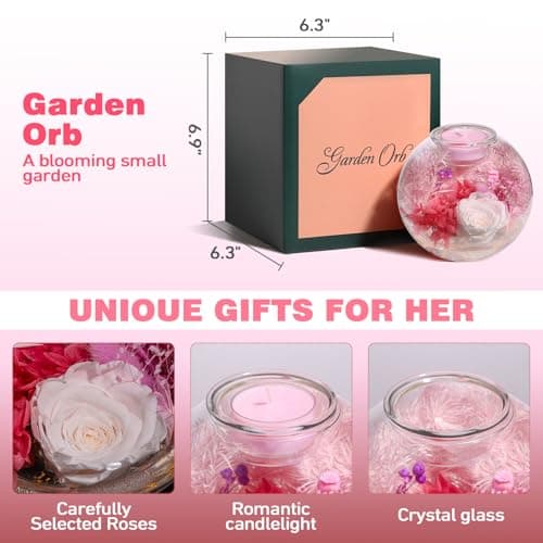 Aoshin Preserved Flowers Rose in Glass Dome with Candle, Eternal Flowers Gift Set for Women Wife Girlfriend Mom Grandma - Mother Day Christmas Anniversary Birthday Gift (White-Rose) - Thumbnail 4