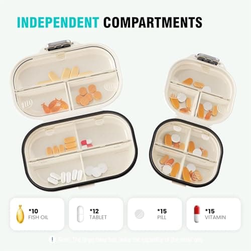 COMTAR Personal Pill Organizer 2PACK- Medicine Pill Case with Medicine Tracker, Waterproof Pill Box, 7 Compartments, Foldable Design (Black & White) - Thumbnail 2