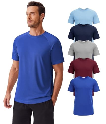 PINSPARK Mens Tshirts Multipack Moisture Wicking Shirts for Men Quick Dry Workout T-Shirts Relaxed Fit Plain Muscle T Shirts - Image 1