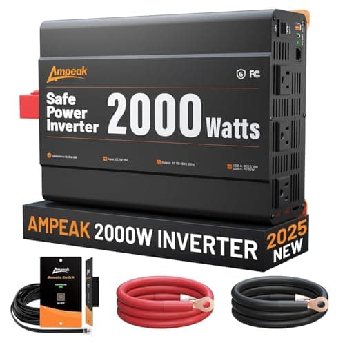 Ampeak 2000W Power Inverter, Inverter 12V to 110V Modified Sine Wave, High Conversion Efficiency 89%, 30W PD 18W USB, 3 AC Outlets for Camping