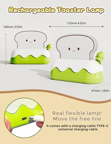L LOHAS LED Cute Toaster Night Lights for Kids, Kawaii Stuff Bread Desk Lamp with Smile Face, Rechargeable Desk Decor for Bedroom, Besides, Dinning, Nursery Night Light for Kids, Boys, Girls, Gifts - Thumbnail 6
