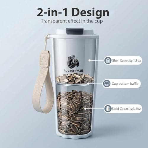 PLCHXFYJR Portable Sunflower Seed Cup with Seed Organizer and Shell Storage, Seed Snack Spit Cup for Outdoor, in Car, Travel and Sports Games. Works with Pistachios (white) - Thumbnail 2