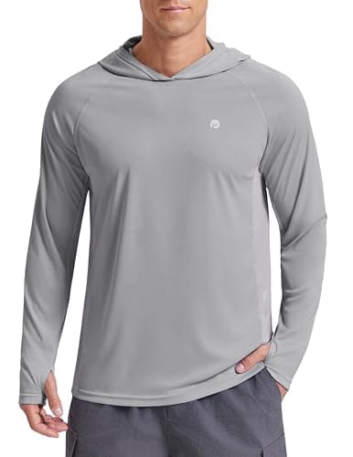 PINSPARK Men's Hooded UPF 50+ Long Sleeve UV Protection Shirts Men Athletic Sun Fishing Hoodie Quick Dry Moisture Wicking Shirts XL Light Grey - Image 1
