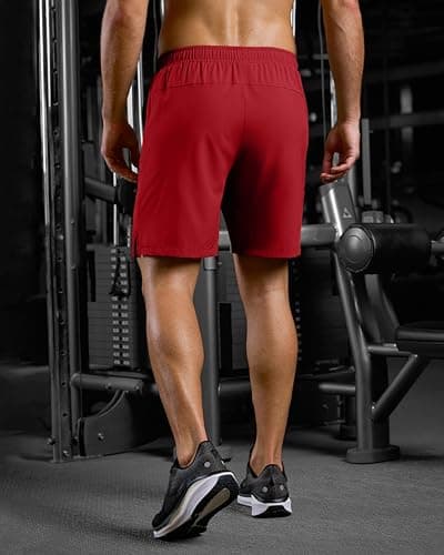 Men's Athletic Running Shorts with Pockets Lightweight Quick Dry 5"/ 7"/ 9" Basketball Workout Gym Shorts for Men(Red,L7_M) - Thumbnail 2