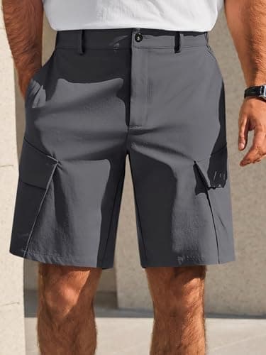 Runcati Mens 9" Golf Shorts Quick Dry Stretch Lightweight Elastic Waist Work Hiking Summer Dress Shorts with 4 Pockets Dark Grey - Thumbnail 2