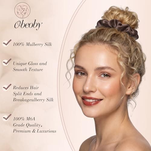 100% Mulberry Skinny Scrunchies for All Hair Types, 4 Pack 2.7inch Silk Hair Ties No Damage Reduce Fracture Indentations for Women Girls - Thumbnail 4