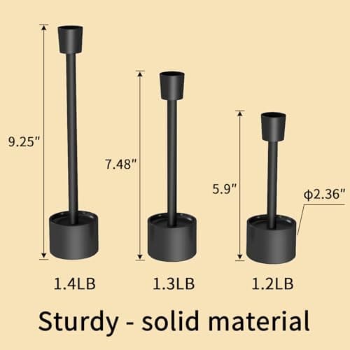 YUMORE Small Candle Holders - Pillar Candle Solid Stainless Steel Stands for Halloween, Wedding Centerpieces, Dining Table, Mantel Decor, Modern Farmhouse, Matte Black 3-Packs - Thumbnail 3