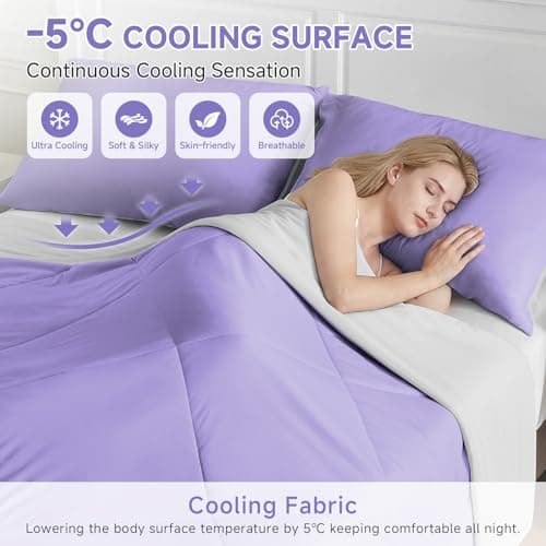 HOMFINE Cooling Comforter Queen Size, Purple Summer Cooling Blanket for Hot Sleepers and Night Sweats, Japanese Double-Sided Cold Tech Fabric Q-Max 0.45, Soft Breathable Silky Smooth Lightweight - Thumbnail 2