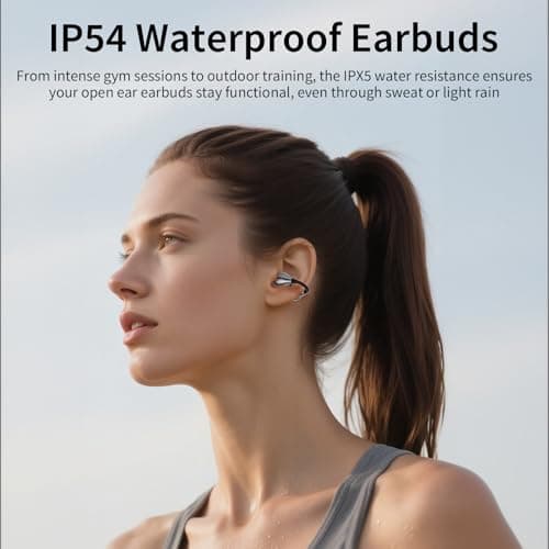 TANALAZ Open Ear Earbuds I5, Bluetooth 6.0 Headphones for Gym & Running, IPX5 Sweatproof, 36H Playtime, Secure Clip-On Fit for Work & Sports (4-Gray) - Thumbnail 4