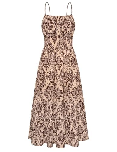 GRACE KARIN Summer Dresses for Women 2026 Vacation,Smocked Floral Maxi Dresses,Boho Beach Long Sundress Brown Floral XXL - Image 1