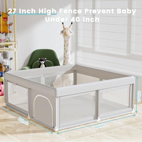 Hiaksedt Baby Playpen 50x50 Inch, Play Pens for Babies and Toddlers Baby Fence Play Yards for Indoor & Outdoor with Breathable Mesh Anti-Fall Playpen - Thumbnail 6