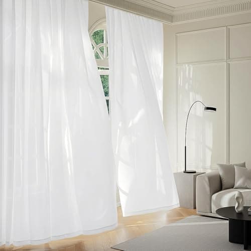 NICETOWN Non-See-Through Privacy Sheer Curtains Light Filtering Window Curtain Drapes for Living Room Bedroom, Semi Sheer Fabric with Rod Pocket, White, 52" W x 96" L (Pack of 4)