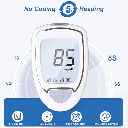 Glucose Monitor Kit, High Accuracy Blood Sugar Testing Kit with 100 Glucometer Strips & 100 Lancets, Larger-Screen Glucose Monitor with Lancing Devices, No Coding, Portable for Home or Travel - Thumbnail 2