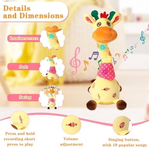 LLUKEME Dancing Giraffe Toy Stuffed Animal Toddlers Gifts for Baby Toys Singing Song Toddlers Toy Repeats What You Say Glowing Musical Toy for Baby Birthday Gift Groovy Giraffe Toy - Thumbnail 4