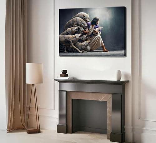 Jesus and Sheep Canvas Wall Art Christian Jesus Saves and Protects Lost Sheep Painting Picture Wall Decor Poster Print Artwork Bedroom Living Room Office Home Decoration - Thumbnail 2