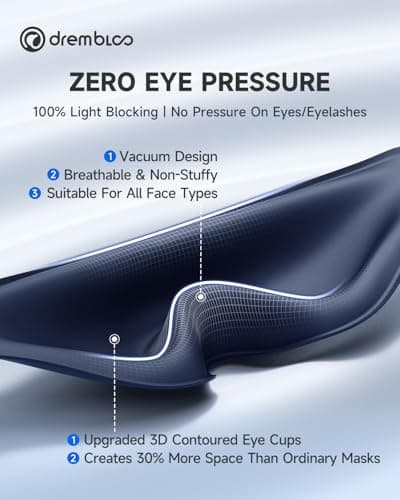 Sleep Mask for Side Sleeper Men Women, 100% Light Blocking Eye Mask for Lash Extensions, Soft 3D Contoured Zero Pressure Blindfold Sleeping Masks for Travel, Breathable Adjustable Eye Cover, Navy - Thumbnail 3